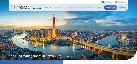 KIM fund page: header, fund navigation and a photo of Ho Chi Minh City at dusk